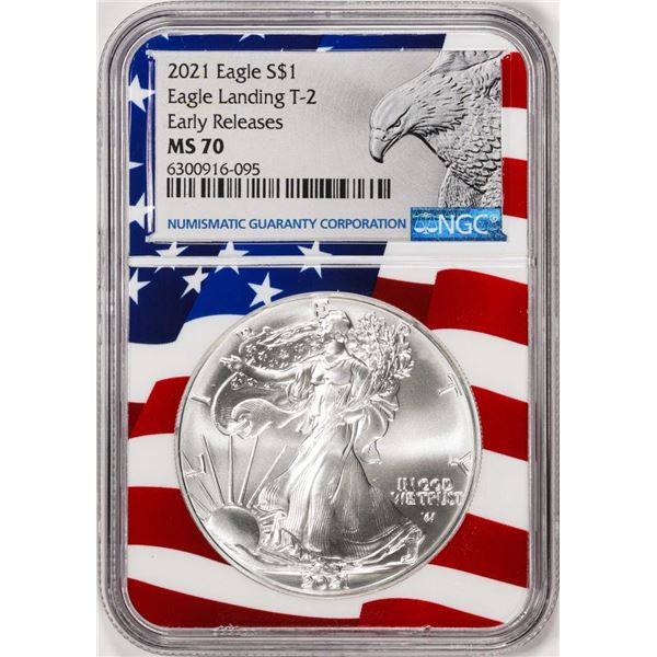 2021 Type 2 $1 American Silver Eagle Coin NGC MS70 Early Releases Flag Core