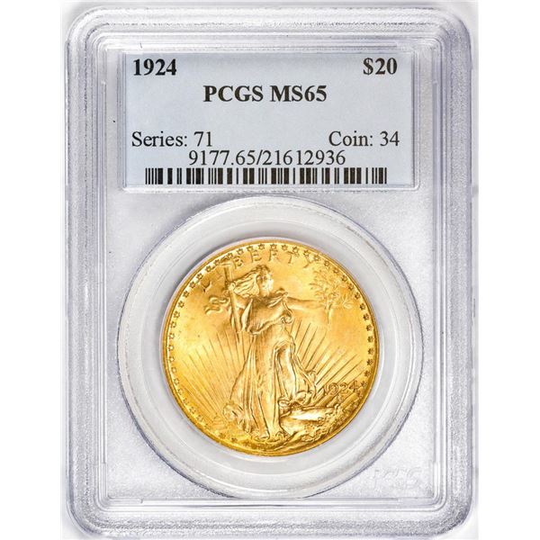 1924 $20 St. Gaudens Double Eagle Gold Coin PCGS MS65