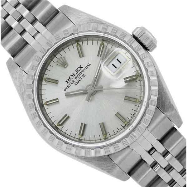 Rolex Ladies Stainless Steel Silver Index Datejust Wristwatch With Rolex Box