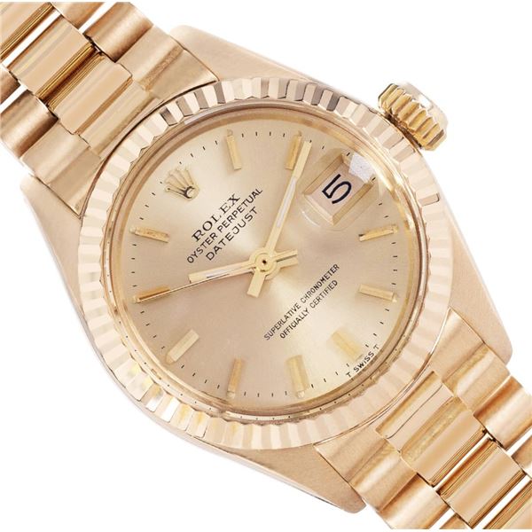 Rolex Ladies 18K Yellow Gold Champagne Index President Wristwatch With Rolex Box