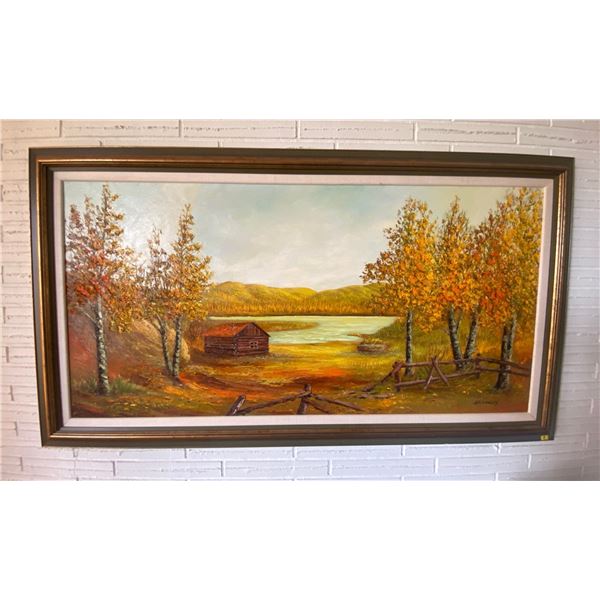 J. Hannley Vintage Landscape Oil on Canvas Painting Art 52'x29'