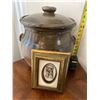 Image 3 : Vintage Macrame Wall Hanging Art Large Glazed Stoneware Pot w/ Lid 20"H Small Shadow Box Picture