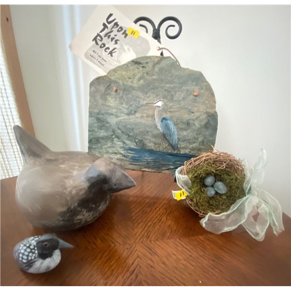 Lesley Wazd Slate Wall Hanging w/ Stand Ceramic Bird  Statue