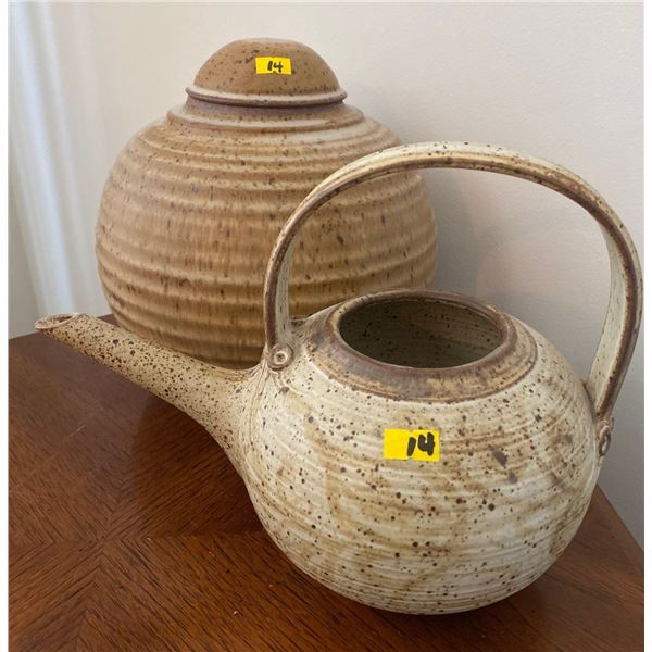 Vintage Stoneware Pottery w/ Handmade Stoneware Teapot 11H