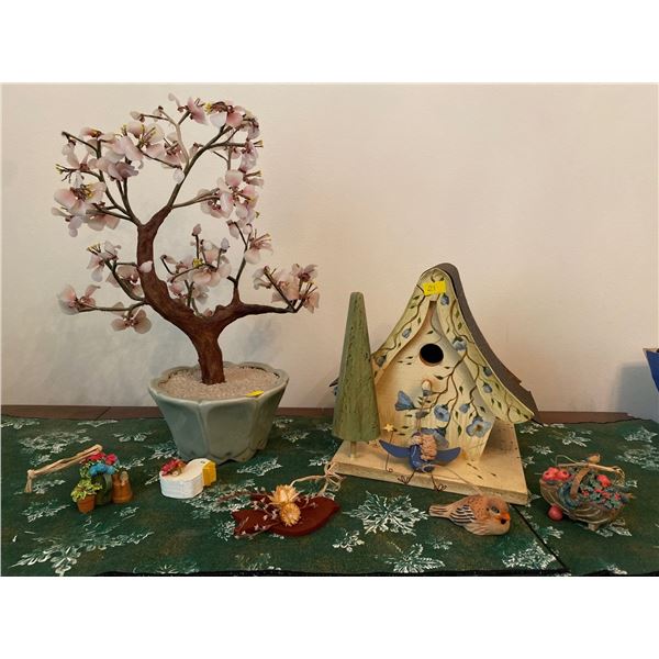 Vintage Japanese Cherry Blossom Tree & Decorative Floral Bird House
