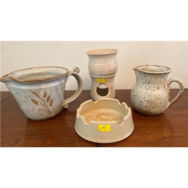 Vintage Ceramic Stoneware Oil Burner Canisters Stone Ashtray Nuetrals