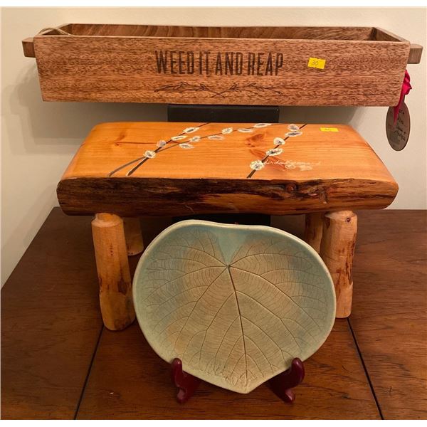 Wooden Pussy Willow Stool & Long Planter