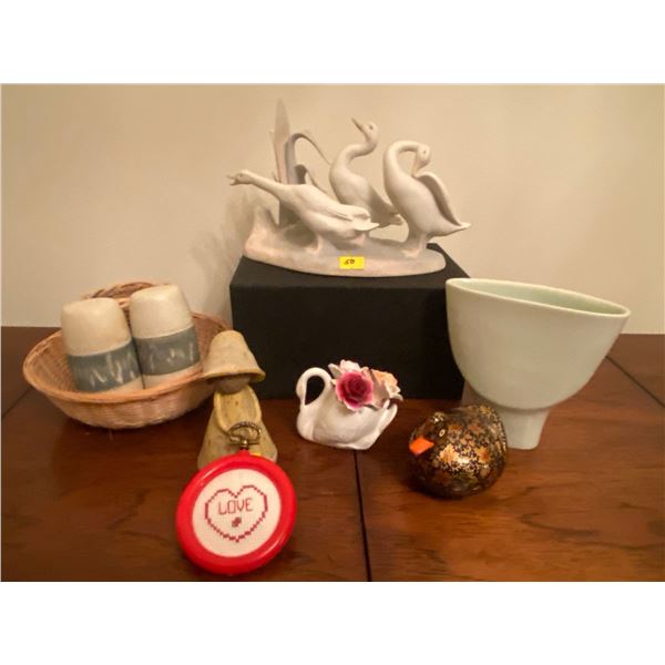 Lladro Bird Trio Statue and Assortment of Decorative Collectables