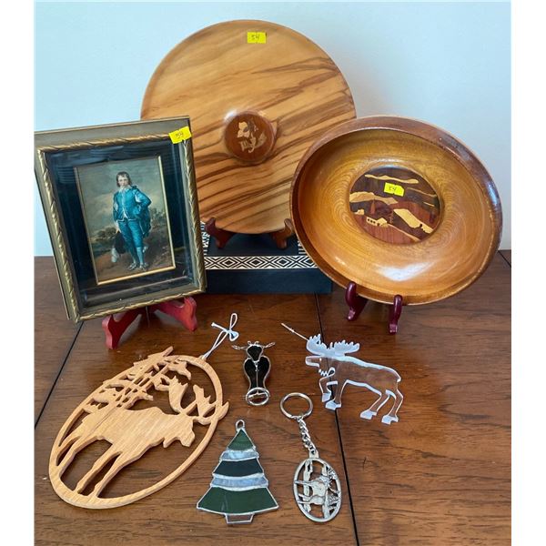 Vintage Little Boy Blue Wall Hanging w/ Wooden Bowl Serving Plate and More