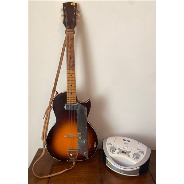 Vintage Guitar and RCA Portable Work Radio/ C.D. Player