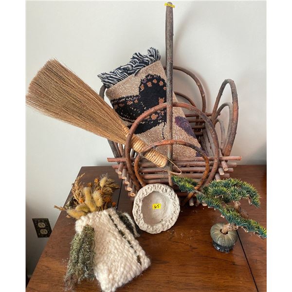 Handmade Wood Basket Butterfly Tapestry Faux Bonsai Tree Decorative Broom Stone Ashtray & More