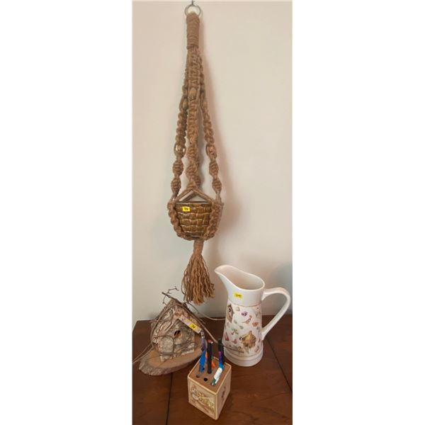 Marijoleen Bastin Decrotive Glass Jug Macrame Hanging Plant Pot Handmade Birdhouse