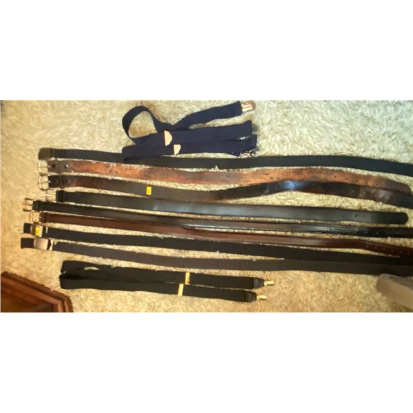 Assorted Vintage Belts & Suspenders Leather Woven Size L 38-40