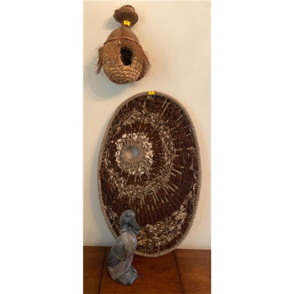 Handmade Vintage Macrame Wall Hanging 2.5ft Wicker Bird House