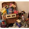 Image 1 : Stationary Lot w/ Wicker Picnic Basket & 2 Stonware Coffee Mugs Staplers Calculators Paper Markers
