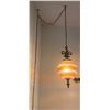 Image 1 : Vintage Hanging Swag Lamp Glass Brass Orange