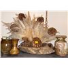 Image 1 : Floral Arrangement on Wood Base 2 Stoneware Vases