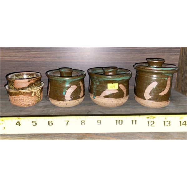 Stoneware Canister Set w/ Lids & Assorted Stoneware