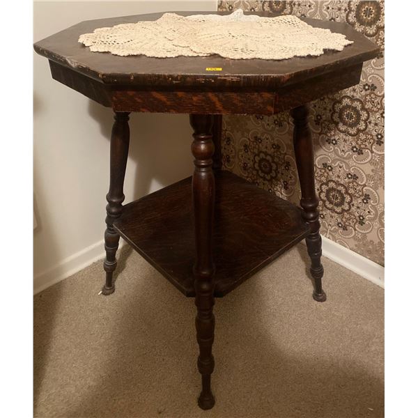 Vintage Octagonal Wood Table 2 Tiers 24 x 30