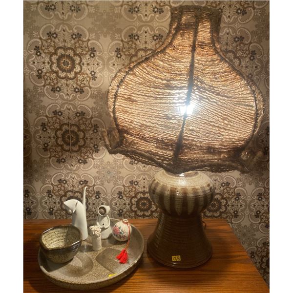 Stoneware Lamp Tray and Ceramic Statues