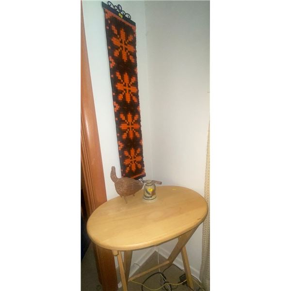 Wood Table 23 x 25 w/ Macrame & Ceramic Bell