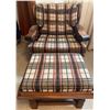 Image 1 : Vintage Brown Plaid Chair w/ Foot Rest  31 x 38 x 34