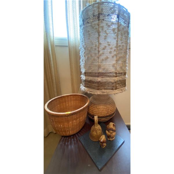 Stoneware Lamp14 x 30 Woven Basket 2 Handmade Sculptures