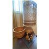 Image 1 : Stoneware Lamp14 x 30 Woven Basket 2 Handmade Sculptures