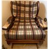 Image 3 : Vintage Brown Plaid Rocking Chairs w/ Wood Base 31 x 38 x 34