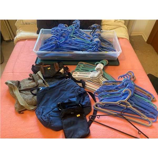Assorted Plastic Hangers & Handbags