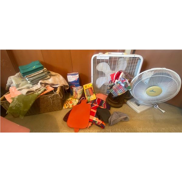 Vintage Linens & Knits w/ Woven Basket 2 Fans & More