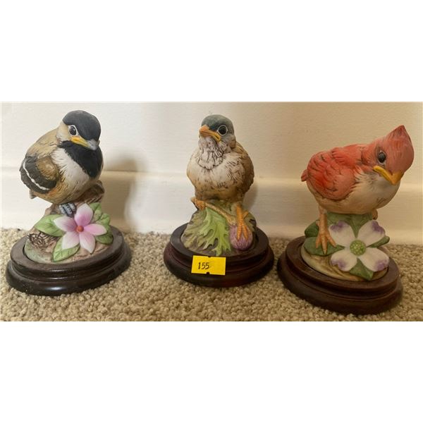 Ceramic Bird Statues on Wood Base x 3