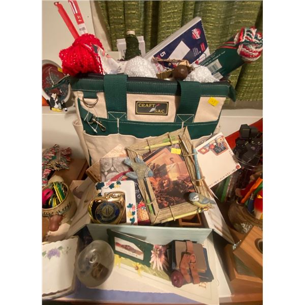 Teacher Educator Craft Lot Apple Bag of Yarn Picture Frames Bird Art Crochet Kit & More