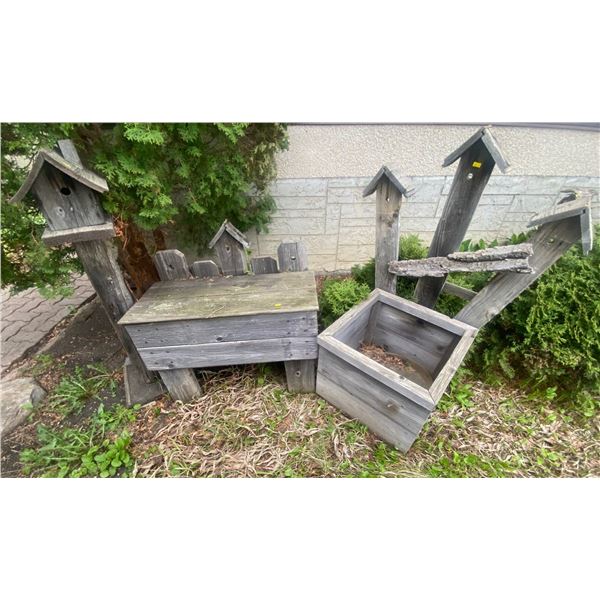Handmade Wooden Garden Birdhouse , Bench, Well 40" Tall