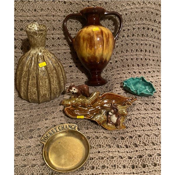 Vintage Decorative Collectables Ceramic Stoneware Brass Vase Trinket Tray