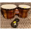 Image 1 : Playa Bongo Drum Set w/ Cow Bell Wood Leather La Playa
