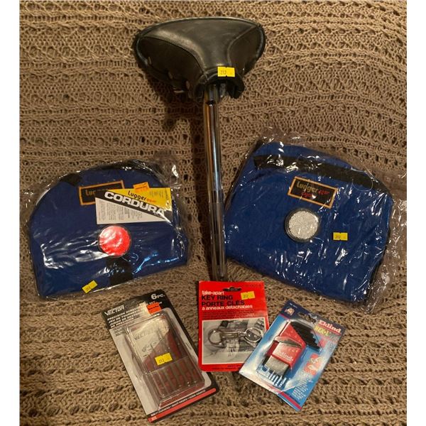 Assorted Household Items Vintage Leather Bike Saddle New Luggage Totes Precision Screw Driver