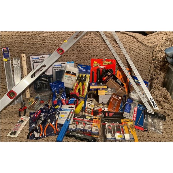 Brand New Home Repair Starter Kit 3 ft Level Master Locks Pliers Measuring Sticks T Bevel & More