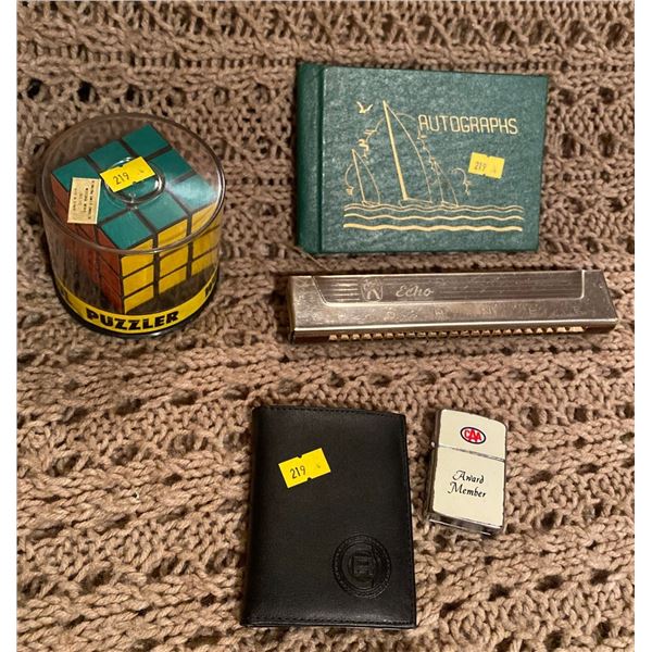 Vintage Harmonica Rubix Cube Autograph Book Zippo Lighter