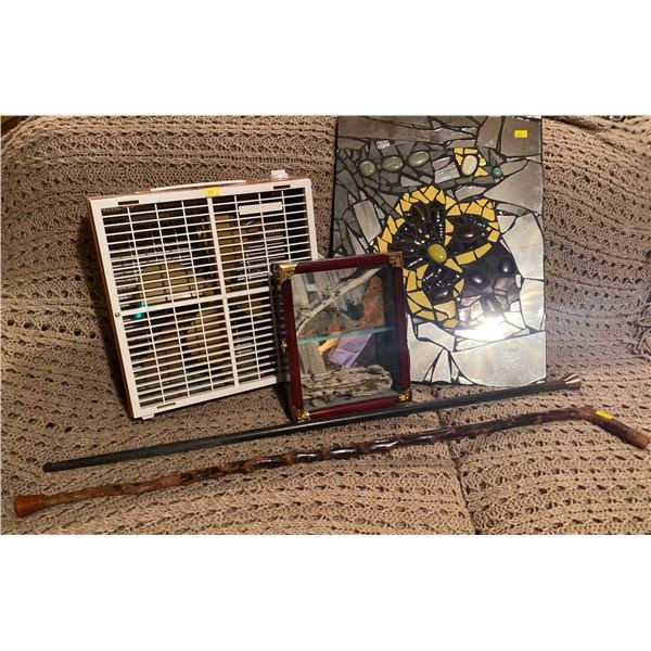 Mirror Fragment Handmade Wall Hanging Walking Sticks Shadow Box Electric Fan