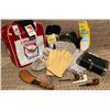 Image 1 : Assorted Household Items Tobacco Pipes & Trinkets New Gloves Knife w/ Leather Carry Case & More