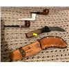 Image 4 : Assorted Household Items Tobacco Pipes & Trinkets New Gloves Knife w/ Leather Carry Case & More