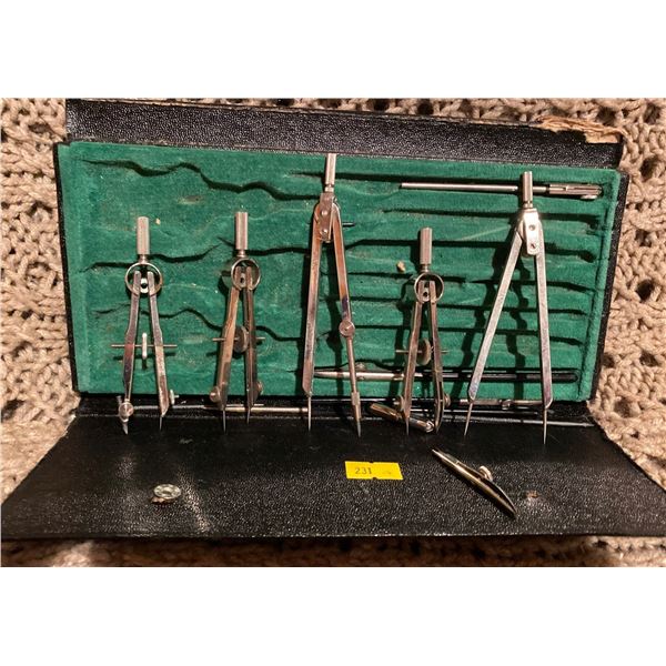 Vintage Protractors Set w/ Case Geometry Stationary Leather Travel Case
