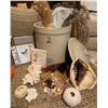 Image 1 : Large Vintage Ceramic Canister w/ Lid Assorted Dried Flowers Picture Frame Cardstock Sea Shells