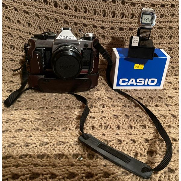 Vintage Canon AE-1 Camera w/ Carry Case & Casio Digital Wrist Watch