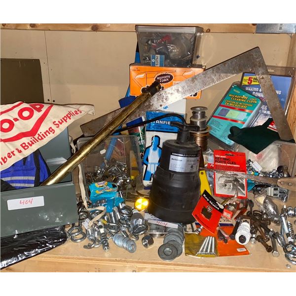 Assorted Garage Essentials Master craft Pump Tools Parts Drywall Square & More