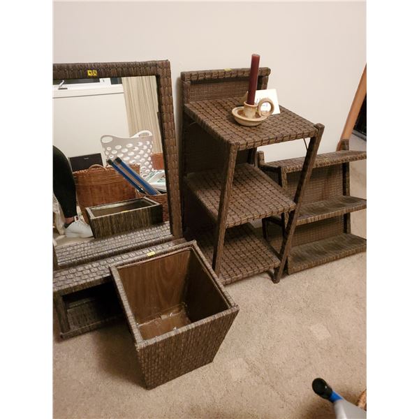 Bathroom Accessories Rattan Shelves Vanity Mirror  Waste Basket & More