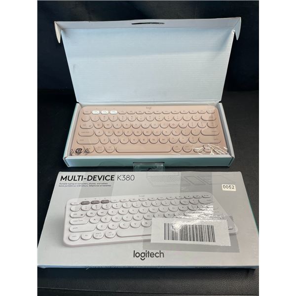 Lot of 2 Logitech Multi-Device K380 Minimalist Bluetooth Keyboards - White & Pink