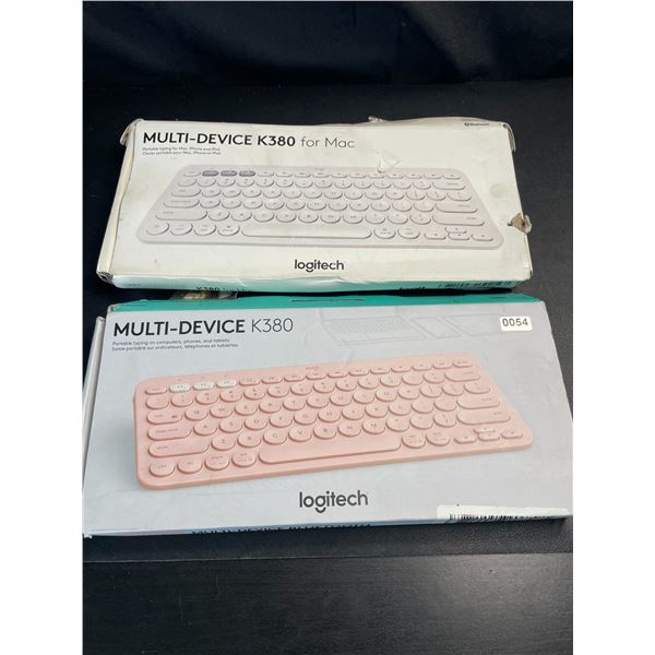 Lot of 2 Logitech Multi-Device K380 Minimalist Bluetooth Keyboards - White & Pink