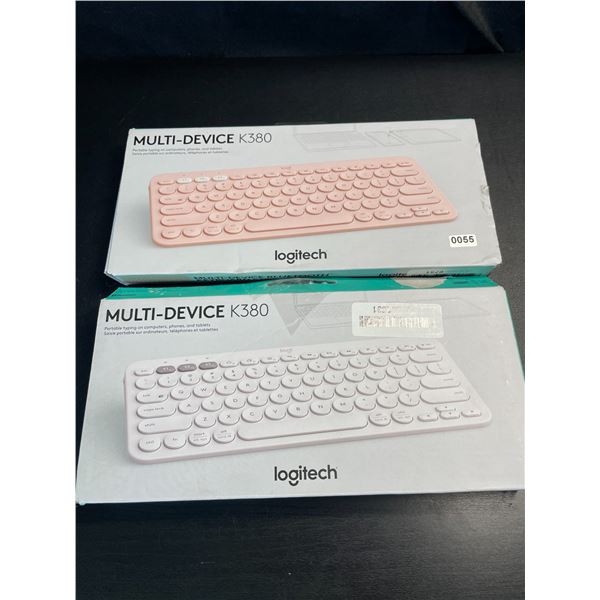 Lot of 2 Logitech Multi-Device K380 Minimalist Bluetooth Keyboards - White & Pink